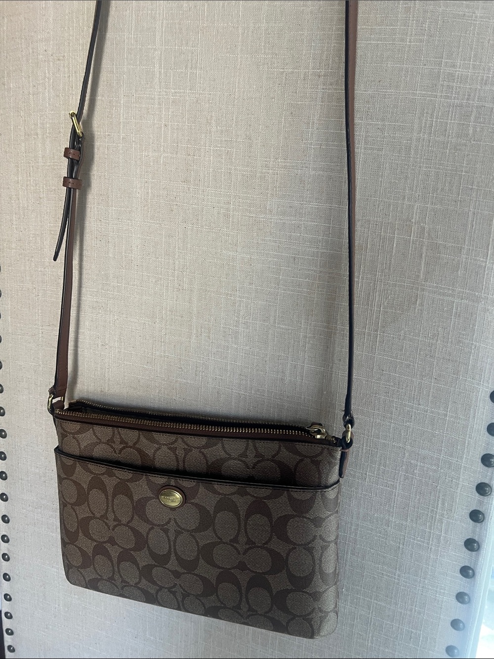 Coach Brown Signature Print Crossbody Bag
